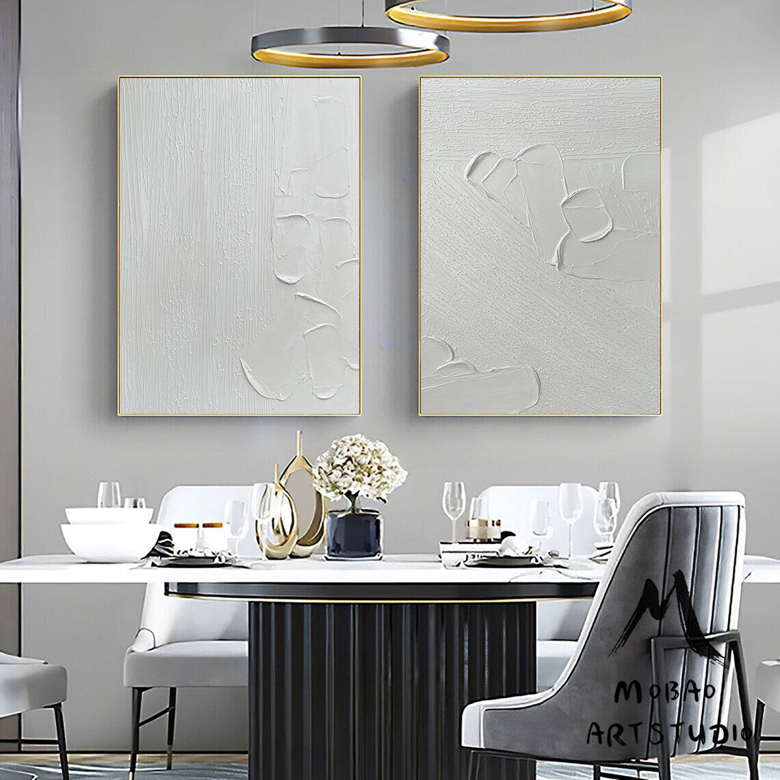 White Textured Wall Art Painting,White Abstract Painting,White 3D Textured Painting,Set of 2 White Abstract Painting,Set of 2 White Wall Art