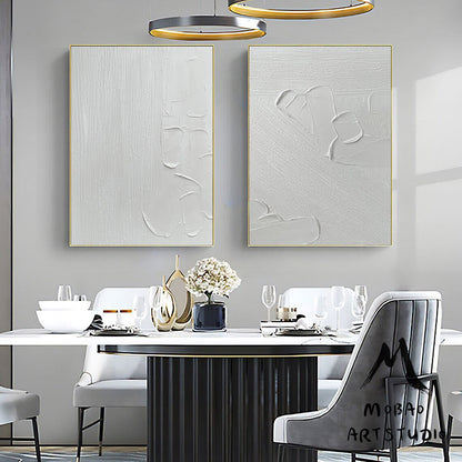 White Textured Wall Art Painting,White Abstract Painting,White 3D Textured Painting,Set of 2 White Abstract Painting,Set of 2 White Wall Art