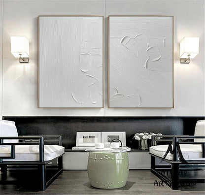 White Textured Wall Art Painting,White Abstract Painting,White 3D Textured Painting,Set of 2 White Abstract Painting,Set of 2 White Wall Art