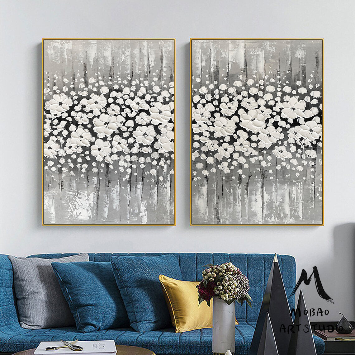 Original White Cherry  Flower, 3D Oil Painting Flower On Canvas, Large Wall Art, Palette Knife Painting, 3D Textured Painting,Handmade Art