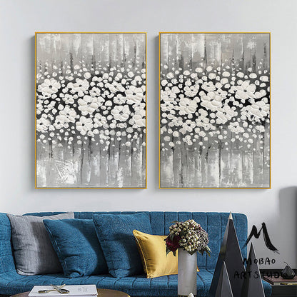 Original White Cherry  Flower, 3D Oil Painting Flower On Canvas, Large Wall Art, Palette Knife Painting, 3D Textured Painting,Handmade Art