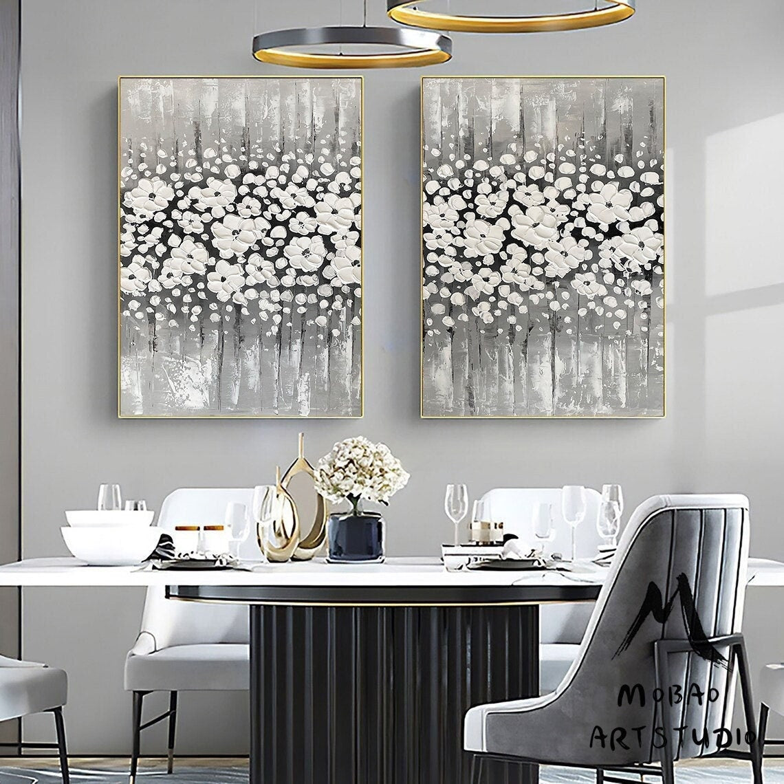 Original White Cherry  Flower, 3D Oil Painting Flower On Canvas, Large Wall Art, Palette Knife Painting, 3D Textured Painting,Handmade Art