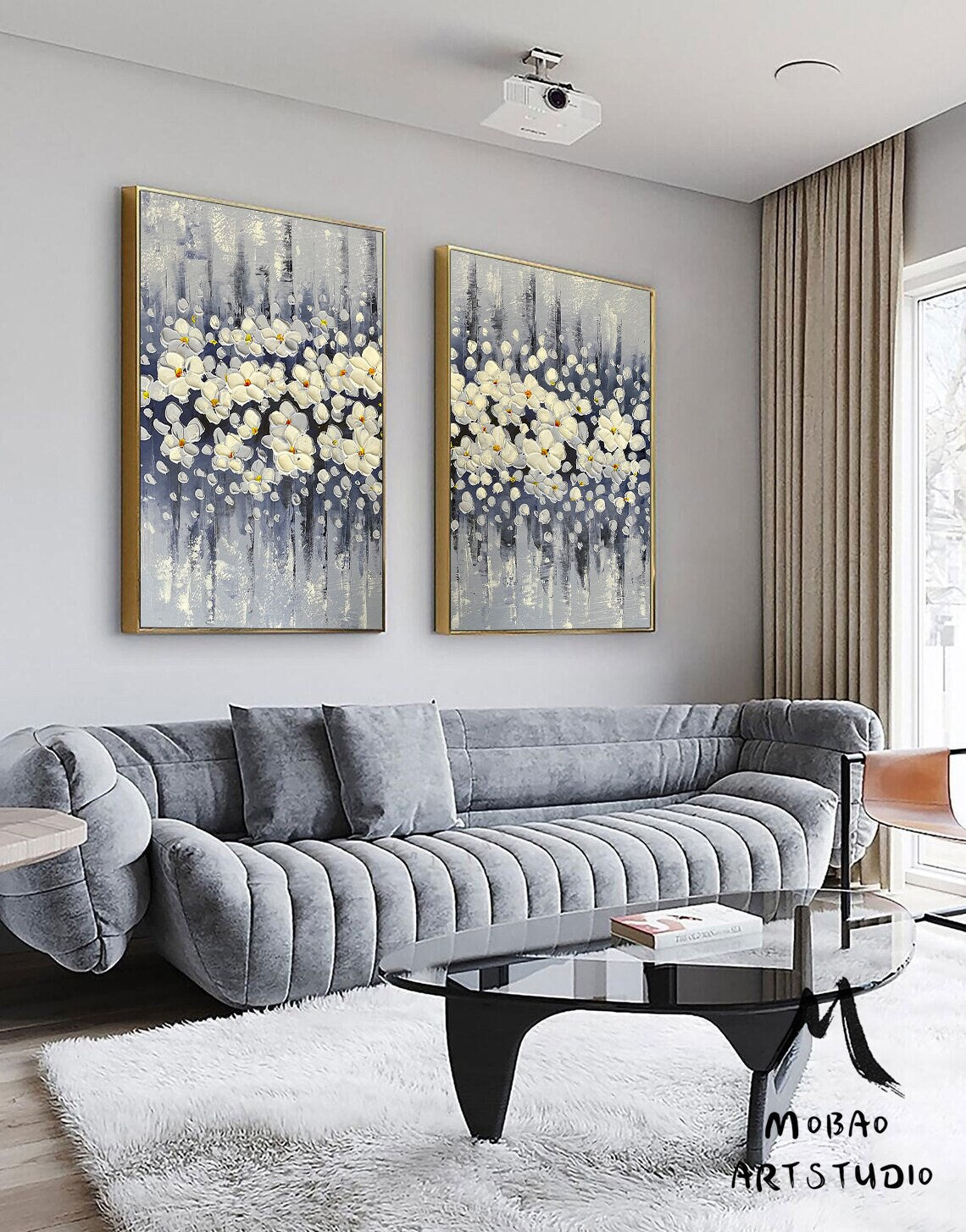 3D Oil Painting Flower On Canvas, Original White Magnolia Flower, 3D Textured Painting,Handmade Art, Large Wall Art, Palette Knife Painting