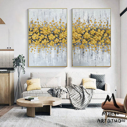 Original Gold Flower, 3D Oil Painting Flower On Canvas, Handmade Art Painting, Large Wall Art, 3D Textured Painting,Palette Knife Painting
