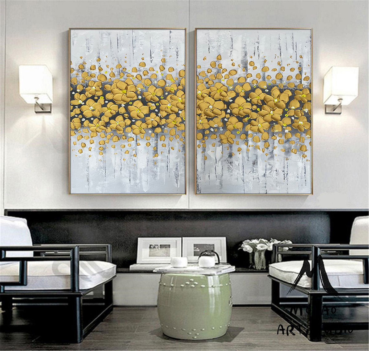 Original Gold Flower, 3D Oil Painting Flower On Canvas, Handmade Art Painting, Large Wall Art, 3D Textured Painting,Palette Knife Painting