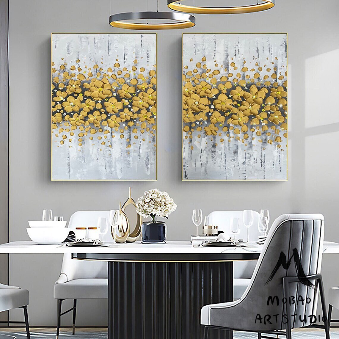 Original Gold Flower, 3D Oil Painting Flower On Canvas, Handmade Art Painting, Large Wall Art, 3D Textured Painting,Palette Knife Painting