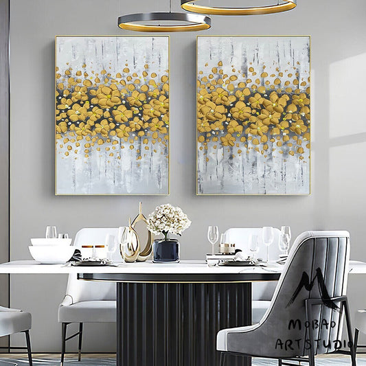 Original Gold Flower, 3D Oil Painting Flower On Canvas, Handmade Art Painting, Large Wall Art, 3D Textured Painting,Palette Knife Painting