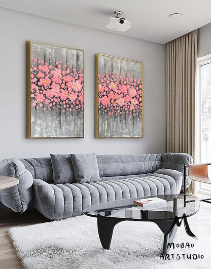 Original Pink Flower 3D Textured Painting, Large Wall Art, Palette Knife Painting, 3D Oil Painting Flower On Canvas,  Handmade Art Painting