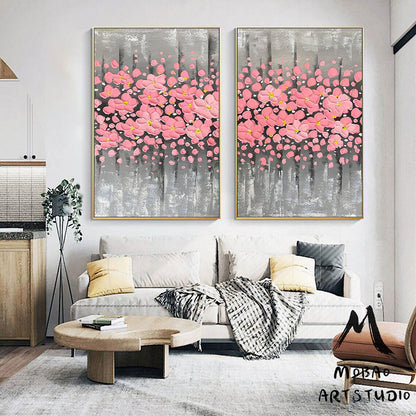 Original Pink Flower 3D Textured Painting, Large Wall Art, Palette Knife Painting, 3D Oil Painting Flower On Canvas,  Handmade Art Painting