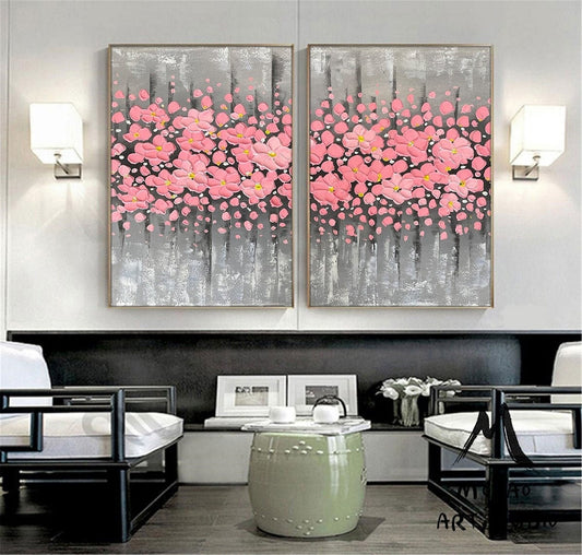 Original Pink Flower 3D Textured Painting, Large Wall Art, Palette Knife Painting, 3D Oil Painting Flower On Canvas,  Handmade Art Painting