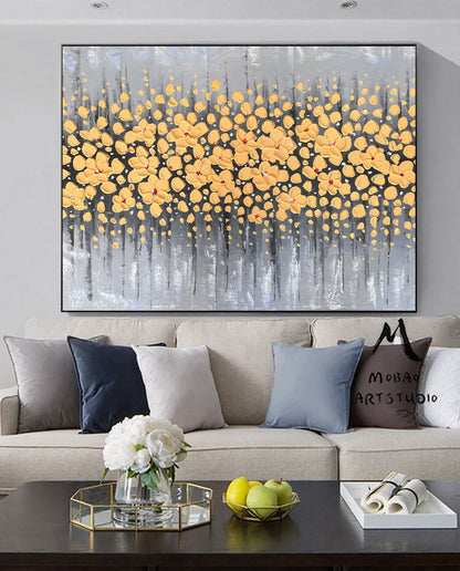 Original Yellow Cherry  Flower, Yellow Textured Art Painting,Flower Painting On Canvas, Large Wall Art,Large Textured Painting, Handmade Art