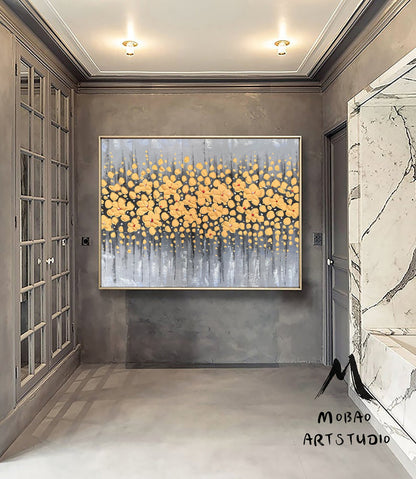 Original Yellow Cherry  Flower, Yellow Textured Art Painting,Flower Painting On Canvas, Large Wall Art,Large Textured Painting, Handmade Art