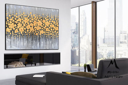 Original Yellow Cherry  Flower, Yellow Textured Art Painting,Flower Painting On Canvas, Large Wall Art,Large Textured Painting, Handmade Art