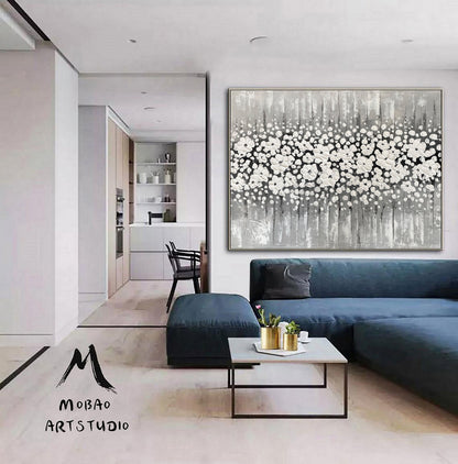 Original White Cherry  Flower, White 3D Textured Art Painting,Flower Painting On Canvas,Large Wall Art,Large Textured Painting, Handmade Art