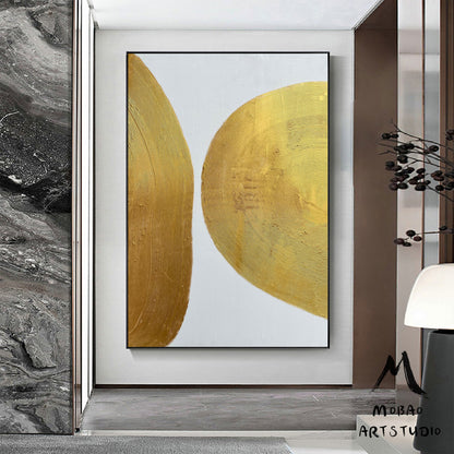 Gold Leaf Minimalist Painting Modern Gold Abstract Painting Large White Abstract Painting Gold Textured Painting White Abstract Painting