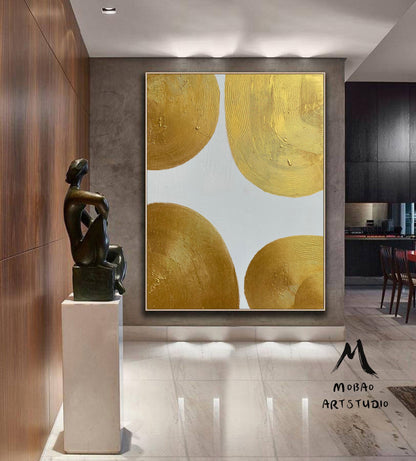 Large Gold Minimalist Abstract Painting Modern Art Painting White Abstract Painting Gold 3D Textured Painting Gold Leaf Abstract Painting