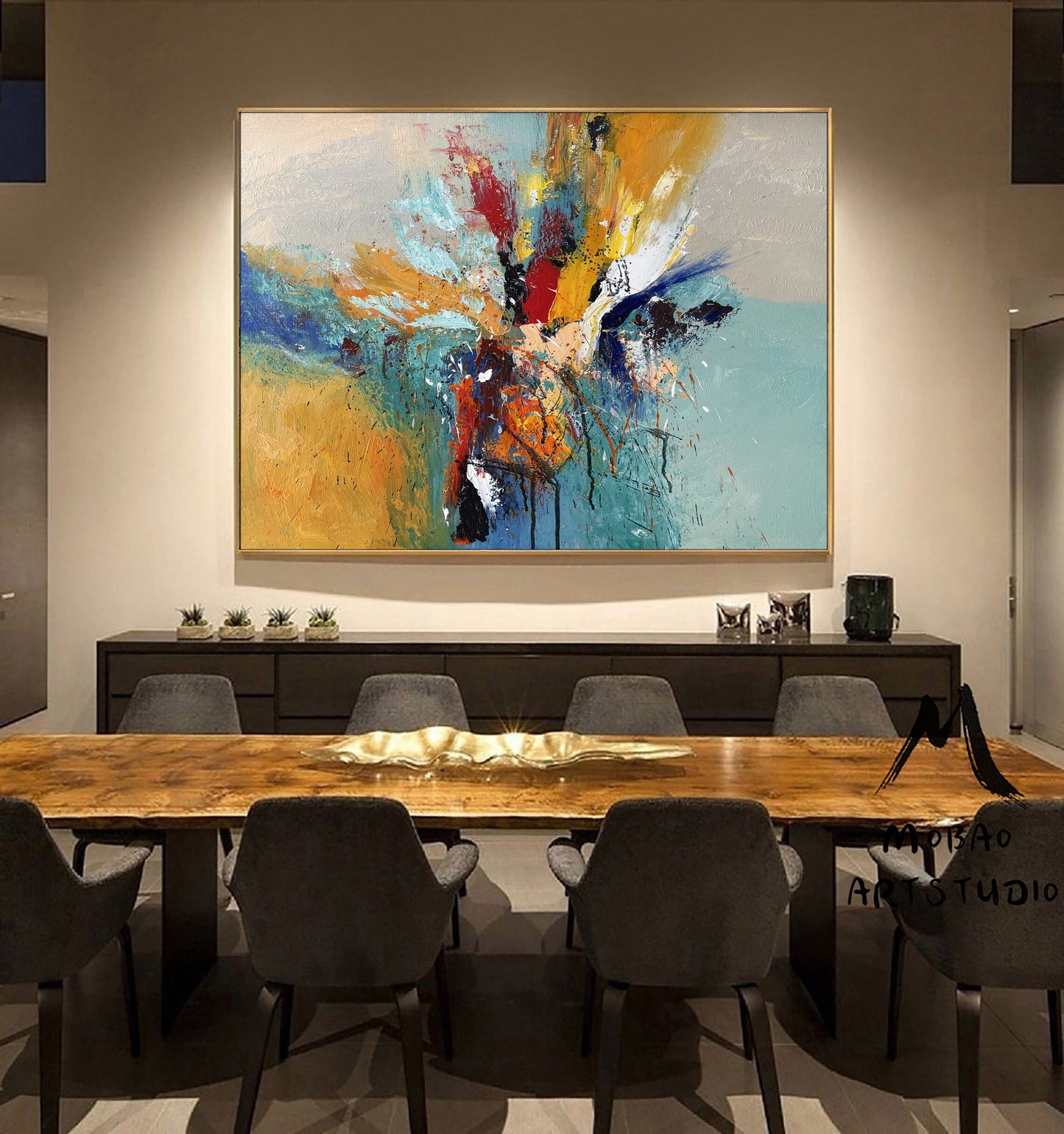 Large Abstract Painting,Blue Painting Gold Painting Original Color Large Texture Abstract Painting,Large Wall Canvas Painting Sofa Wall Art