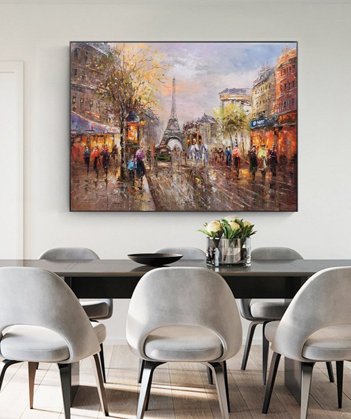 People Walking In The Bustling Streets Of Paris,Paris City Landscape Oil Painting,Original Paris City Art Painting,Living room art painting