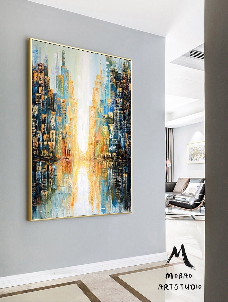 New York city art, Modern city Wall art decor,Large City abstract painting on Canvas, Wall City painting, City skyline Abstract oil painting