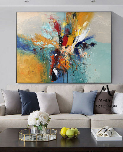 Large Abstract Painting,Blue Painting Gold Painting Original Color Large Texture Abstract Painting,Large Wall Canvas Painting Sofa Wall Art