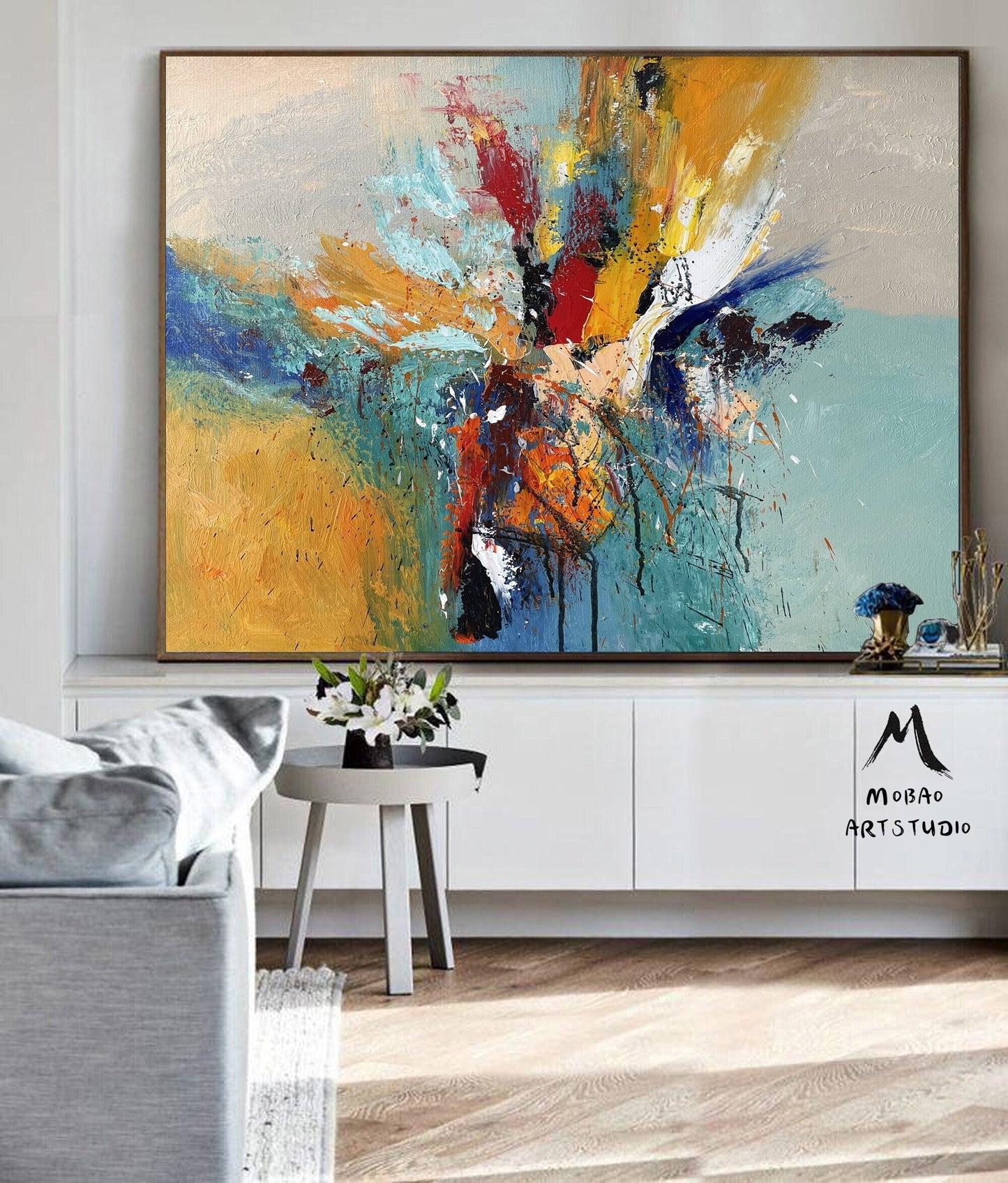 Large Abstract Painting,Blue Painting Gold Painting Original Color Large Texture Abstract Painting,Large Wall Canvas Painting Sofa Wall Art