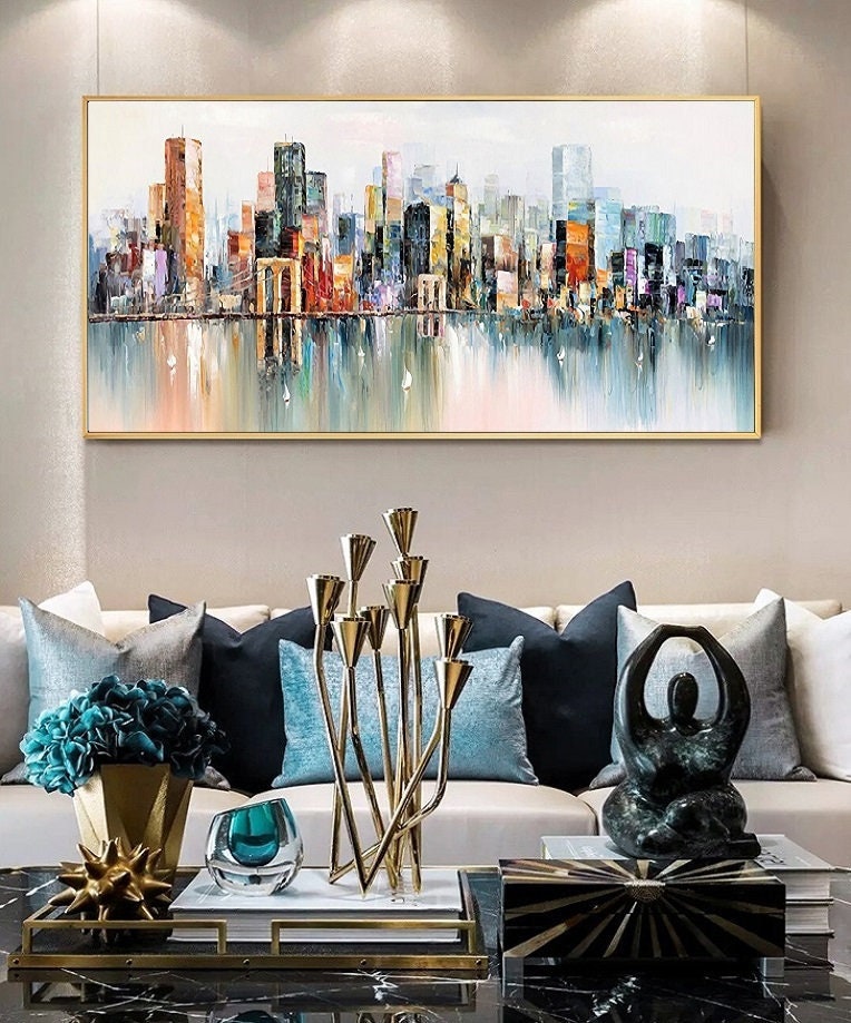 Large New York City Landscape painting, Original city art Hand-painted painting, Large urban art painting, Urban Wall Art, New York Wall Art