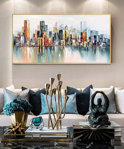 Large New York City Landscape painting, Original city art Hand-painted painting, Large urban art painting, Urban Wall Art, New York Wall Art