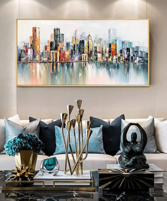 Large New York City Landscape painting, Original city art Hand-painted painting, Large urban art painting, Urban Wall Art, New York Wall Art