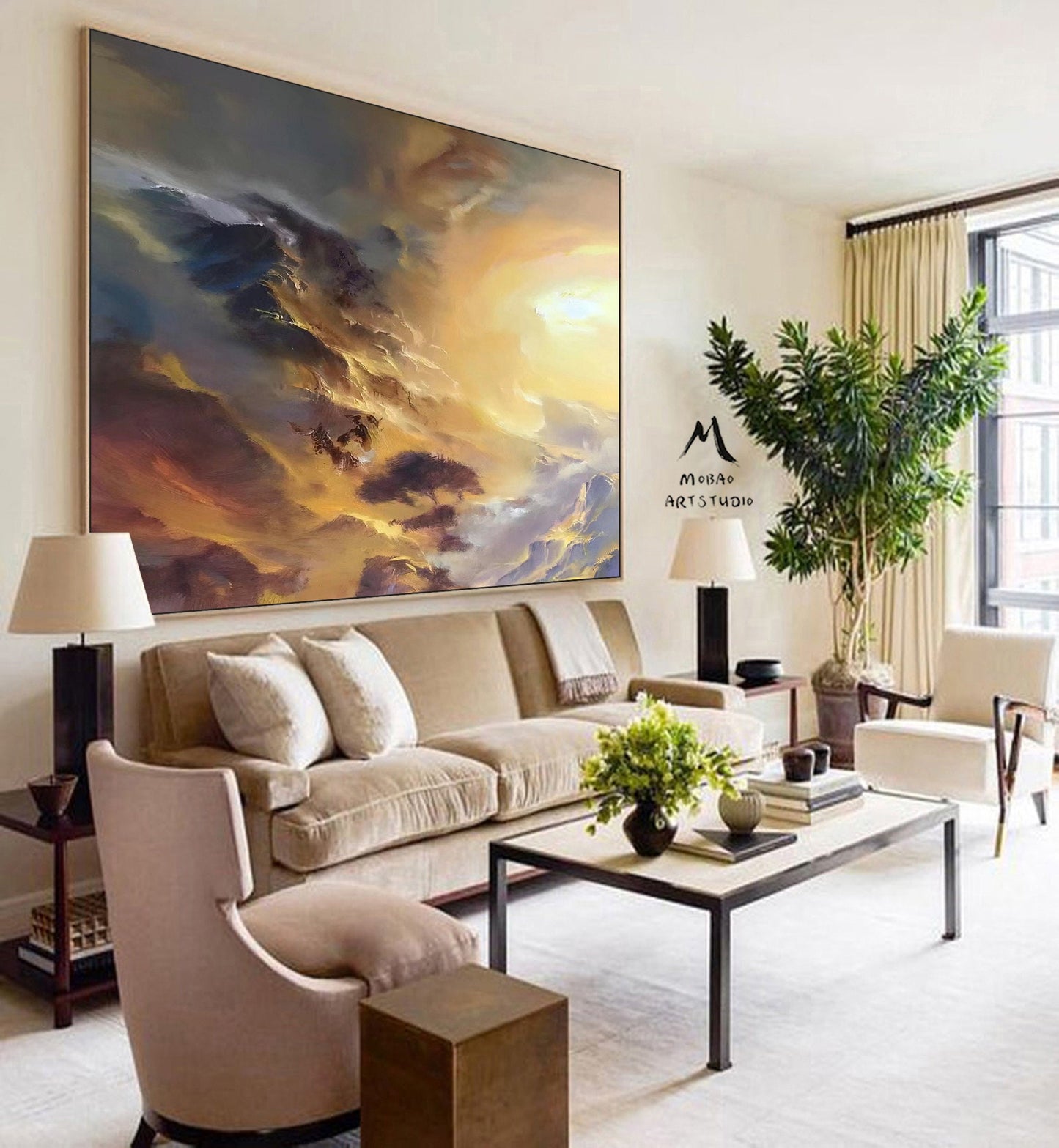 Extra Large Canvas, Modern wall art, Large landscape painting on Canvas, Cloud Art, Cloud Painting, Large Cloud wall art,Minimalist painting