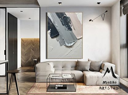 Large Gray Minimalist Wall Art Original Beige Abstract Painting Gary 3D Texture Painting Large Abstract Canvas Art Neutral Textured Painting