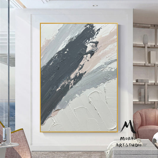 Original Gray 3D Texture Abstract Art Painting Beige Art Textured Painting White Minimalist Painting Large Abstract Canvas Art Neutral Art