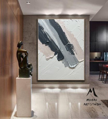 Original Beige Textured Painting Beige 3D Texture Art Abstract Painting Dark Gray Minimalist Wall Art Large Abstract Canvas Art Neutral Art