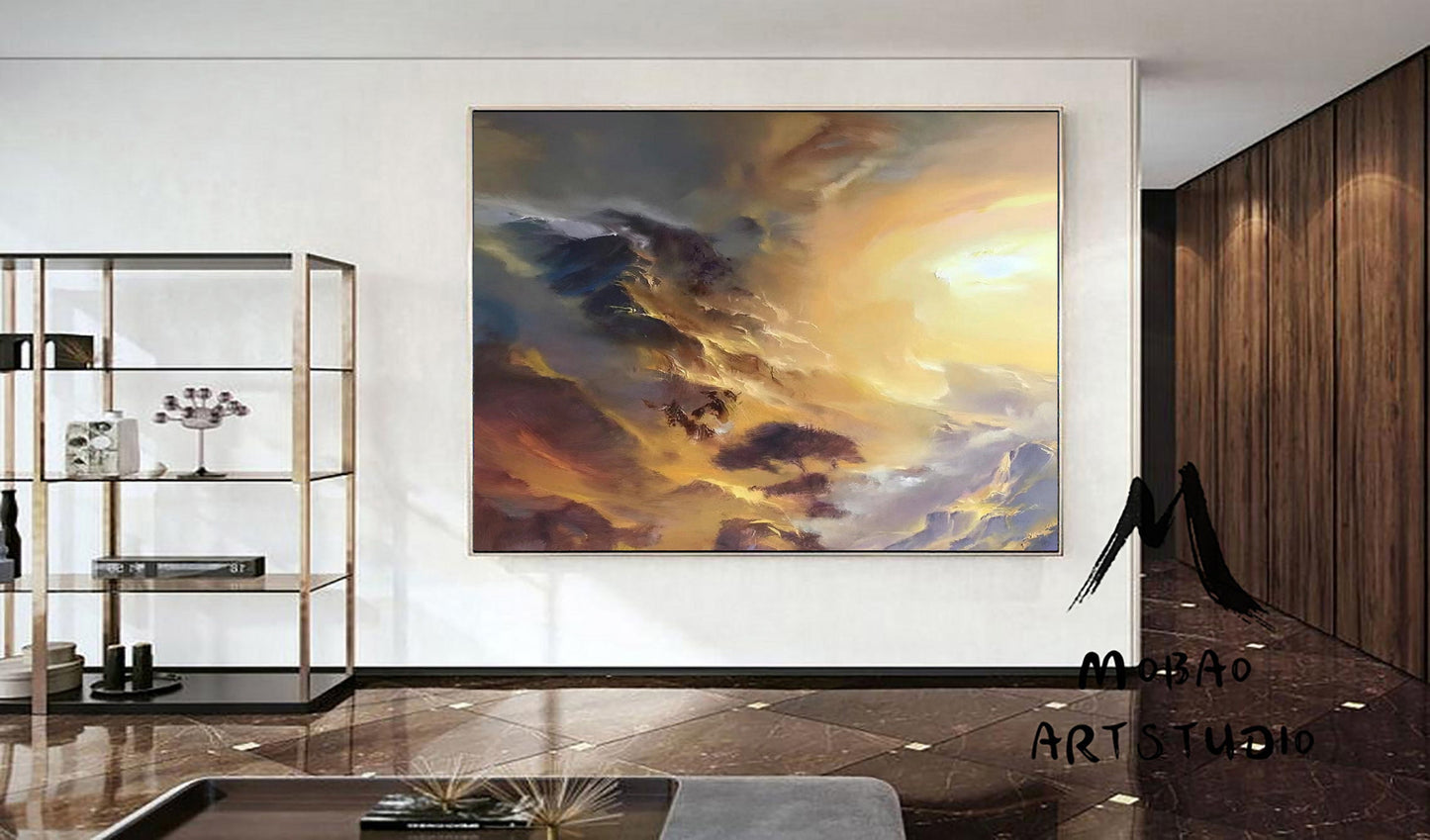 Extra Large Canvas, Modern wall art, Large landscape painting on Canvas, Cloud Art, Cloud Painting, Large Cloud wall art,Minimalist painting