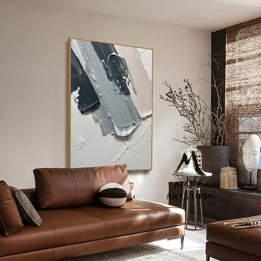 Large Gray Minimalist Wall Art Original Beige Abstract Painting Gary 3D Texture Painting Large Abstract Canvas Art Neutral Textured Painting