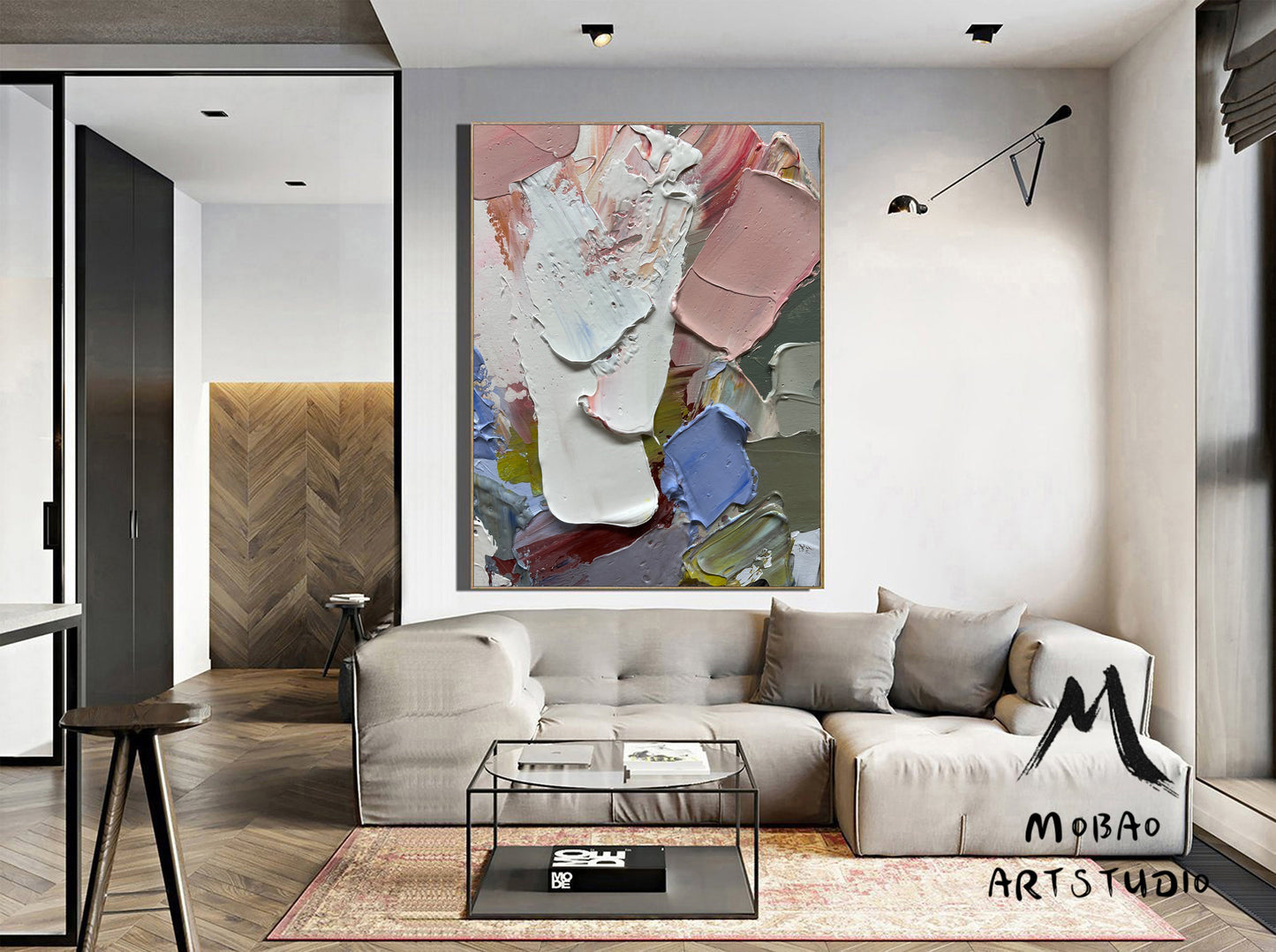 Original Abstract Painting White Textured Painting White 3D Texture Art Painting Pink Minimalist Wall Art Large Abstract Canvas Art Wall Art