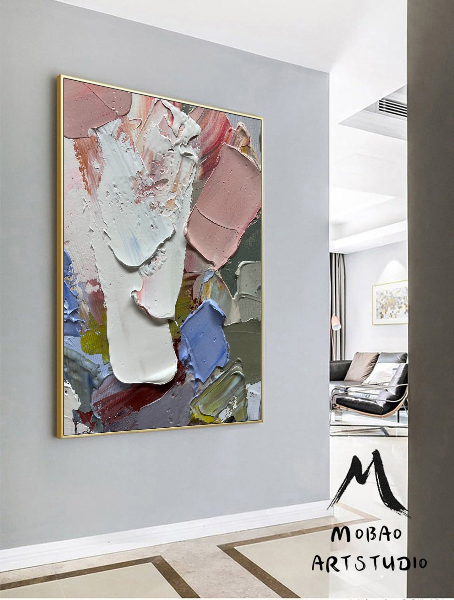 Original Abstract Painting White Textured Painting White 3D Texture Art Painting Pink Minimalist Wall Art Large Abstract Canvas Art Wall Art