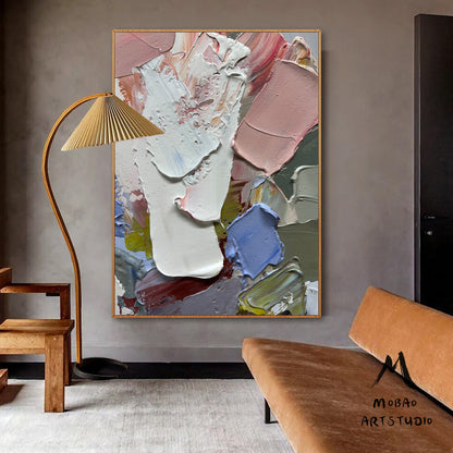 Original Abstract Painting White Textured Painting White 3D Texture Art Painting Pink Minimalist Wall Art Large Abstract Canvas Art Wall Art