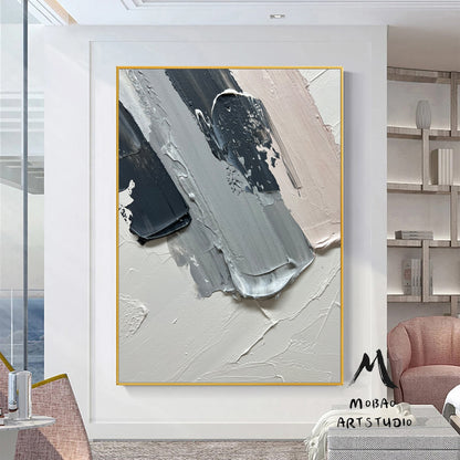 Large Gray Minimalist Wall Art Original Beige Abstract Painting Gary 3D Texture Painting Large Abstract Canvas Art Neutral Textured Painting