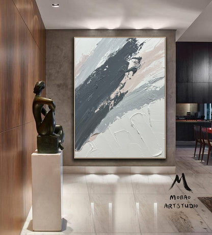 Original Gray 3D Texture Abstract Art Painting Beige Art Textured Painting White Minimalist Painting Large Abstract Canvas Art Neutral Art