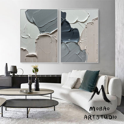 Original White Abstract Painting Gray Texture Art 3D Texture Art Minimalist Wall Art Large Abstract Canvas Art Boho Wall Art Neutral Art
