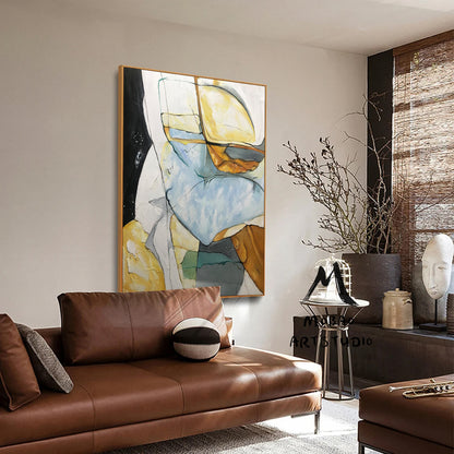 Minimalist Abstract Painting, Gold Painting Blue Painting, Large Minimalist Abstract Art, Original Abstract Painting, Living Room Wall Art