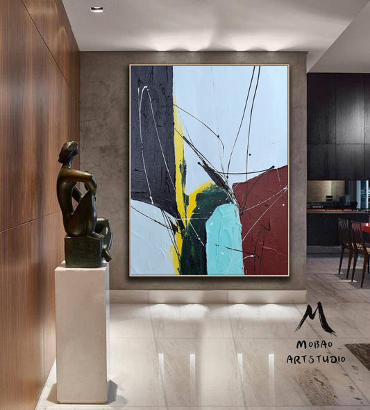 Large Green Abstract Painting,Minimalist Abstract Painting,Abstract Painting, Large Wall Canvas Painting,Dark Blue Painting Texture Painting