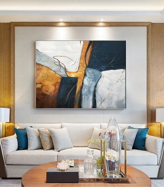 Large Gold Abstract Painting Original Green Minimalist Abstract Painting Gold Painting Beige Abstract Painting Large Wall Canvas Painting