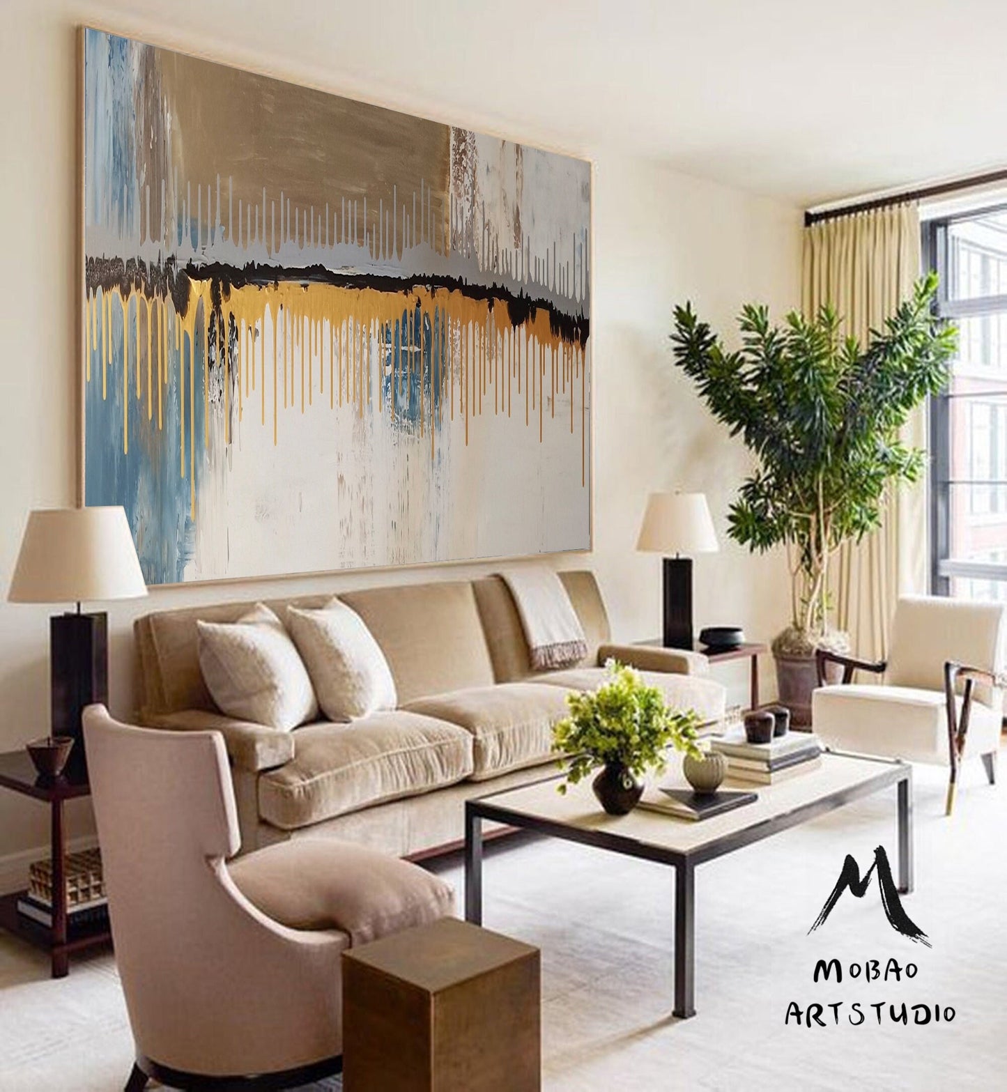 Gold Abstract Painting Boho Wall Art Abstract Painting Beige Minimalist Art Painting Large Texture Abstract Painting Brown Abstract Painting