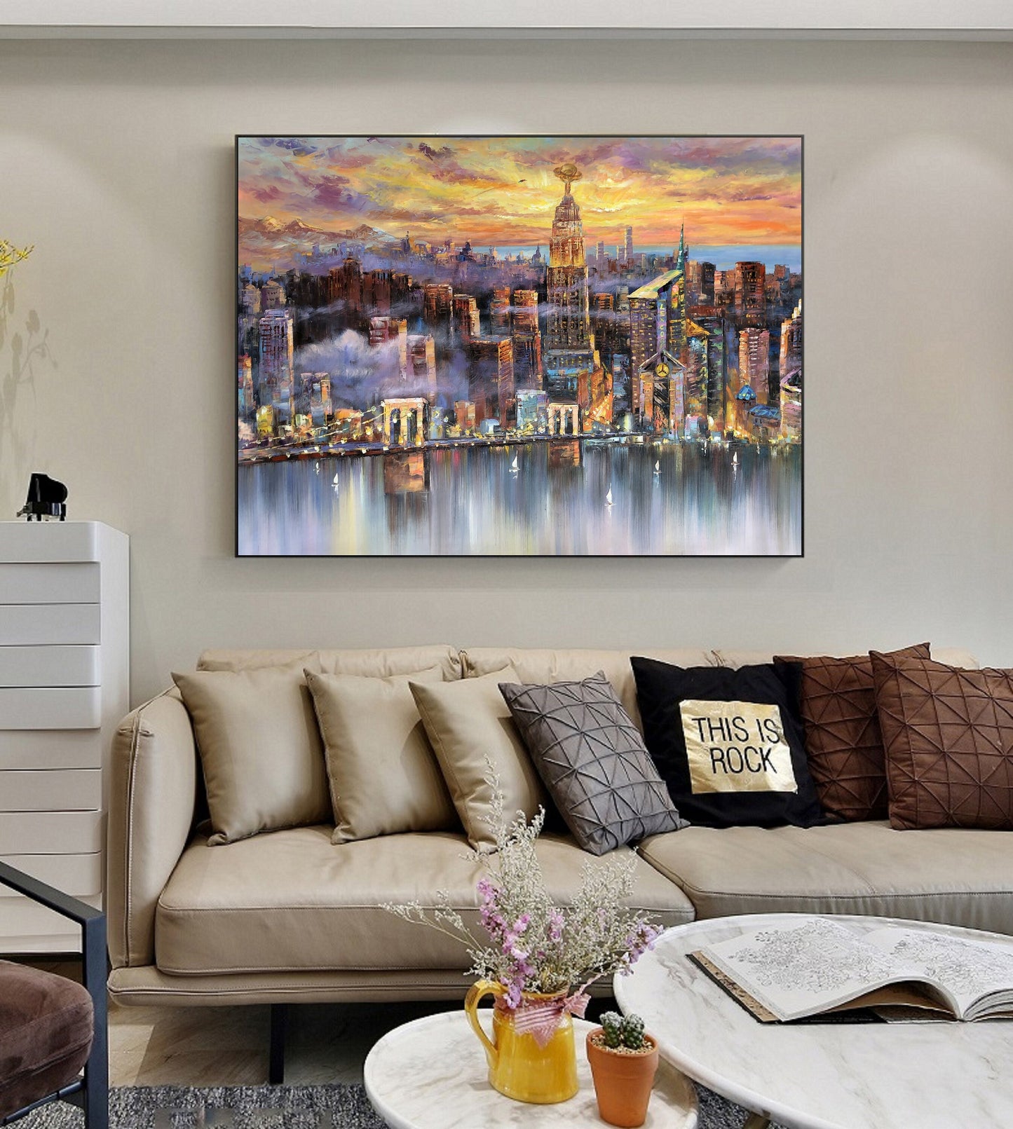 Original Urban abstract painting, Future New York City Landscape painting, City abstract art painting, City painting,Large wall art painting