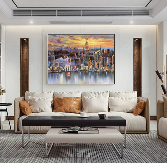 Original Urban abstract painting, Future New York City Landscape painting, City abstract art painting, City painting,Large wall art painting