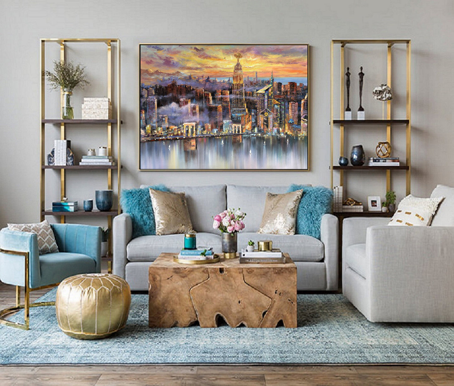 Original Urban abstract painting, Future New York City Landscape painting, City abstract art painting, City painting,Large wall art painting