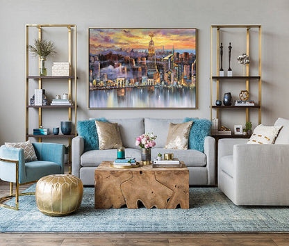 Original Urban abstract painting, Future New York City Landscape painting, City abstract art painting, City painting,Large wall art painting