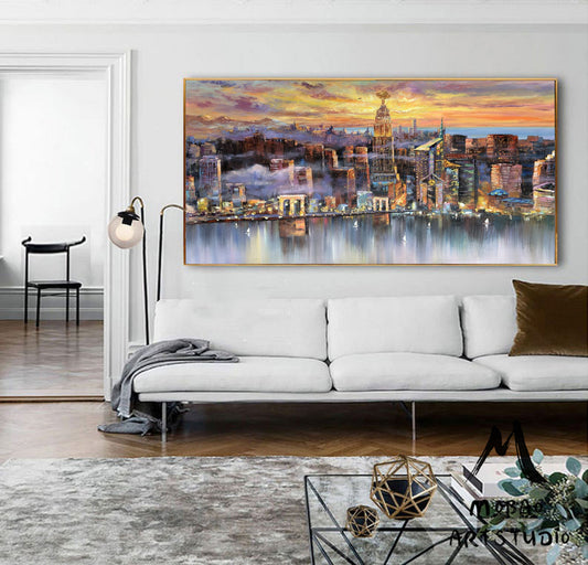 Large City Landscape painting, New York City Painting, Large urban art painting,Urban Wall Art,New York Wall Art,Original city Hand painting