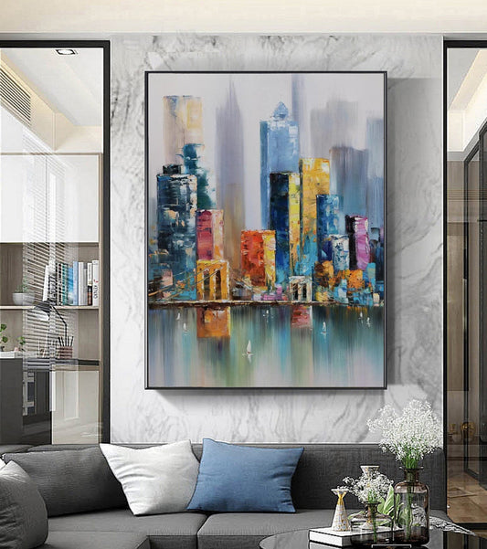 Large City Abstract Painting,Original New York Skyline,New York Wall Art, Large Abstract Painting, Urban Art Painting, City Skyline Painting